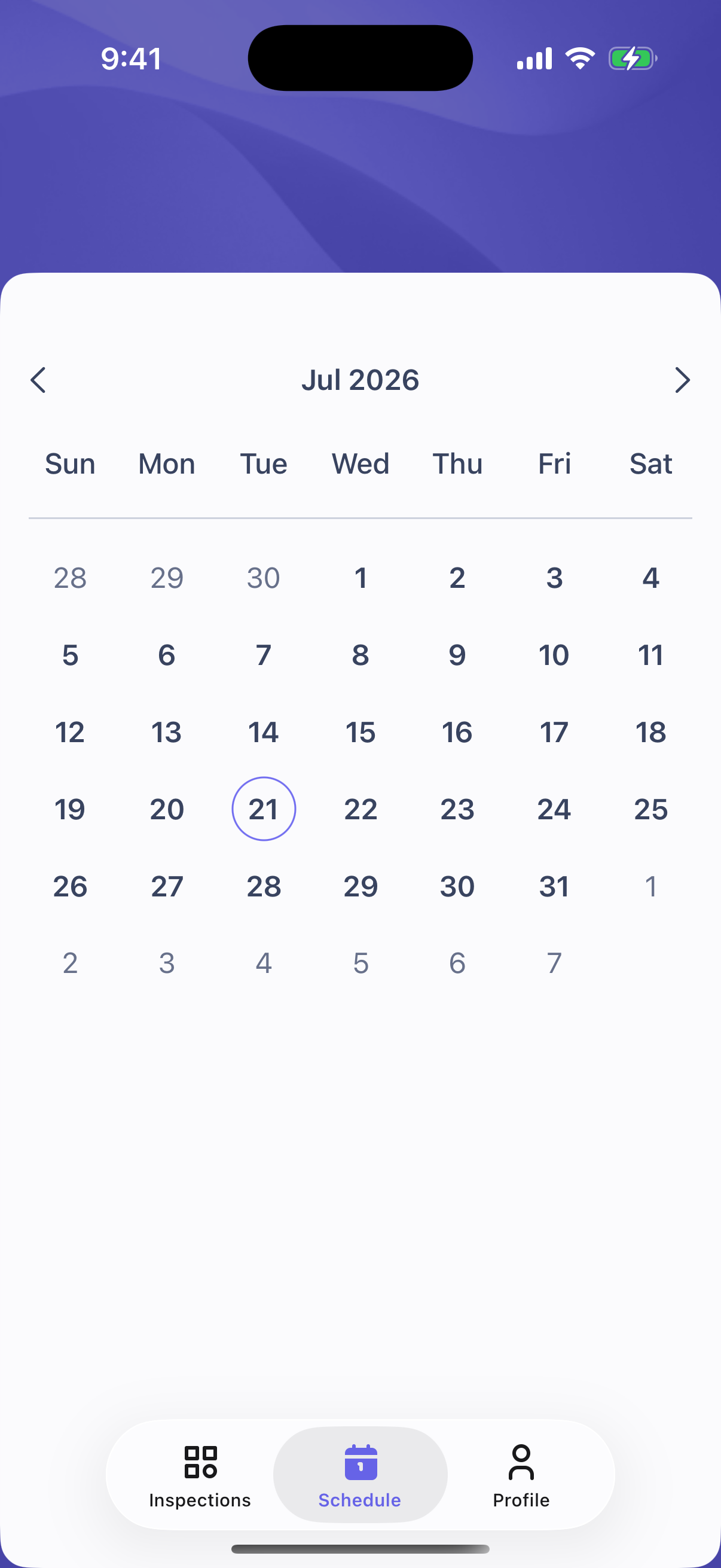 Opalite native iOS app: inspector schedule calendar with tab bar